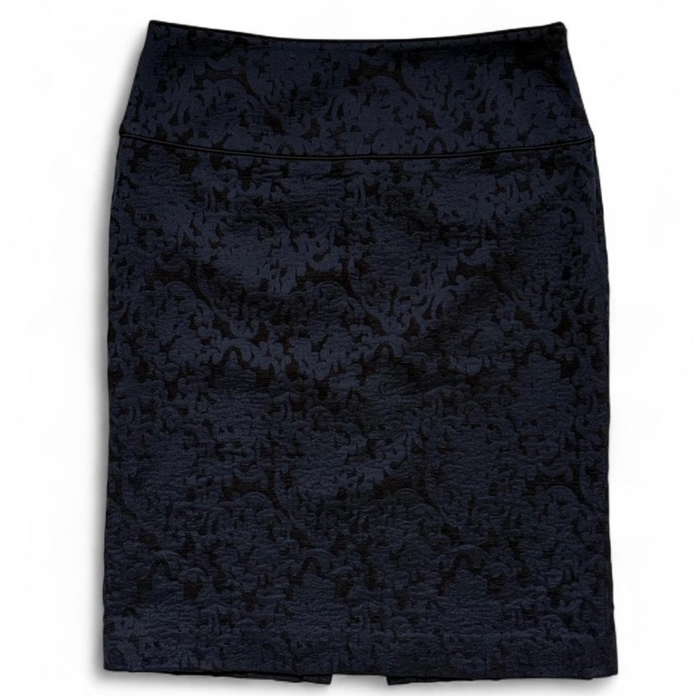 Vintage Navy Blue & Black Patterned Pencil Skirt